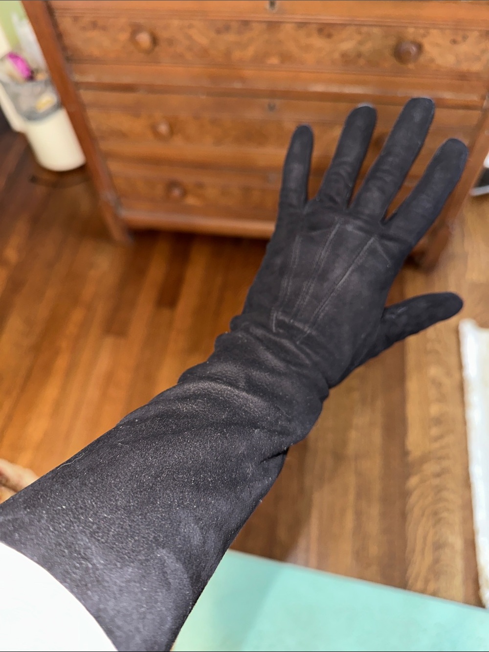 Vintage Gloves by Superb Black Long Suede Gloves